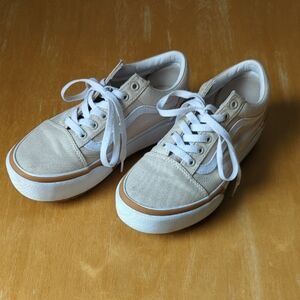 Vans Beige Canvas Low-Top Sneakers with White Stripe